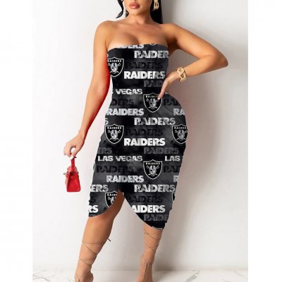 Las Vegas Raiders Printed Irregular Bandeau Midi Dress