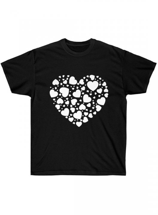 Women's Cute T-shirts Solid Heart Print Short Sleeve Round Neck Casual T-shirt