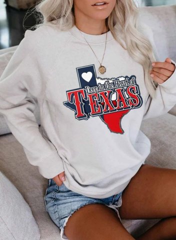 Women's Deep In The Heart Of Texas Letter Print Sweatshirt Solid Festival Texas Independence Day Sweatshirt