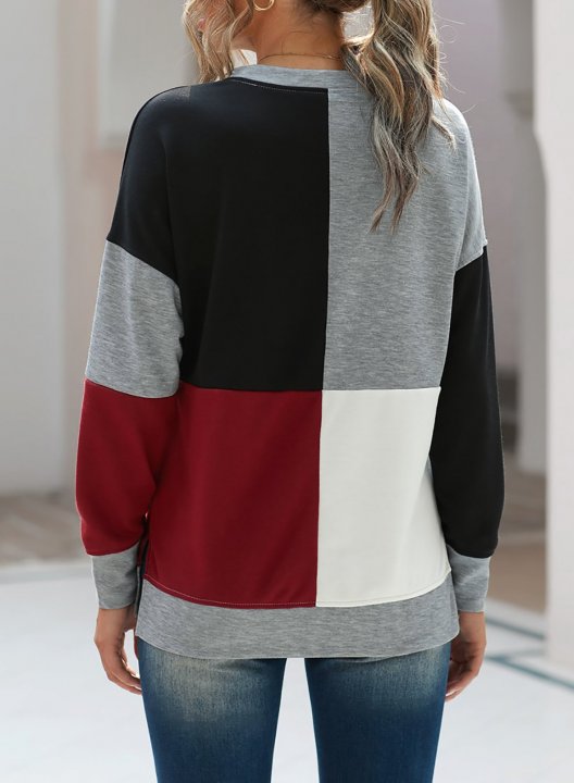 Color Block Round Neck Long Sleeves Sweatshirt