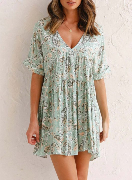 Women's Mini Dresses Floral Short Sleeve V Neck Dress