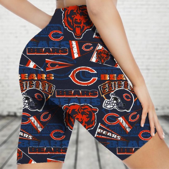 CHICAGO BEARS Sports Stretch Fitness Running Side Pocket Shorts Tight-Fitting High-Waist Yoga Pants