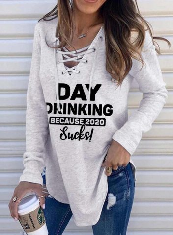 Day Drinking because 2020 Sucks Letter Print Shirt Long Sleeve V Neck Tunic Sweatshirt