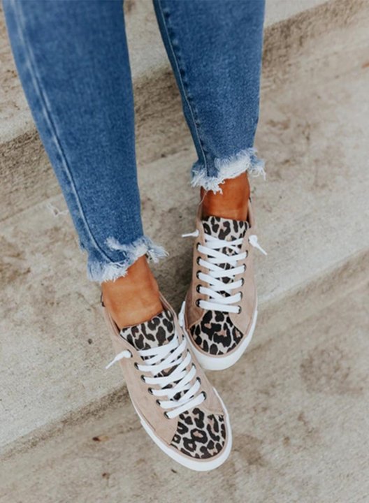 Women's Sneakers Suede Solid Leopard Casual Sneakers