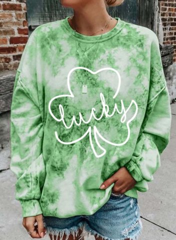 Women's St Patrick's Day Sweatshirt Shamrock Lucky Print Tie Dye Round Neck Loose Casual Daily Pullovers