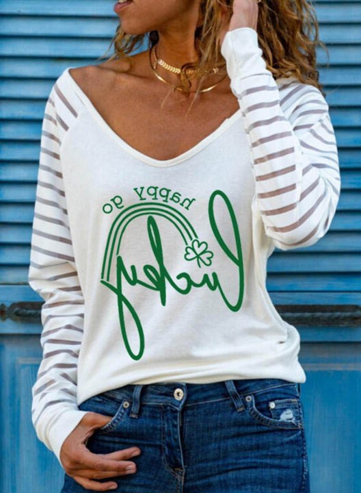 Women's T-shirts Letter Print Long Sleeve V Neck Daily T-shirt