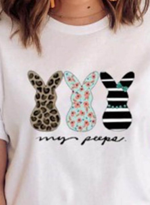 Women's T-shirts Color Block Animal Print Round Neck Short Sleeve Casual Cute T-shirts