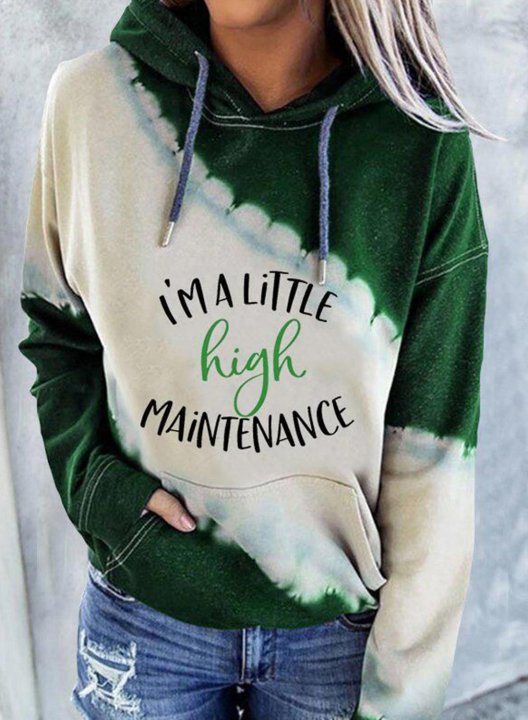 Women's I'm A Little High Maintenance Hoodies Color Block Drawstring Letter Long Sleeve Pocket Hoodies