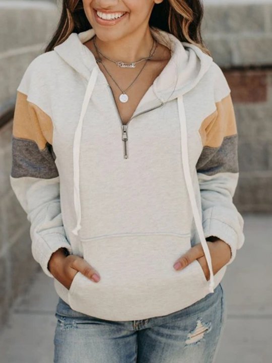 Apricot Yellow Casual Color Block Sweatshirt