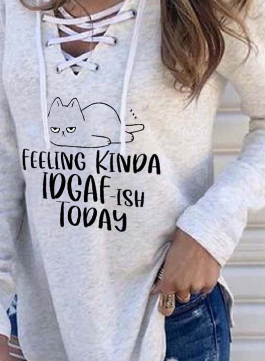 Women's Feeling Kinda IDGAF-ish today Sweatshirt Casual Letter Cat Print Color Block V Neck Tops