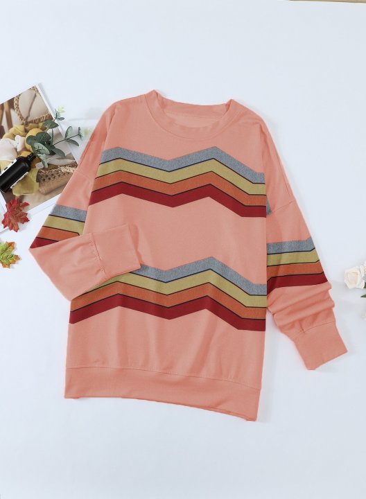 Striped Long Sleeve Round Neck Sweatshirt