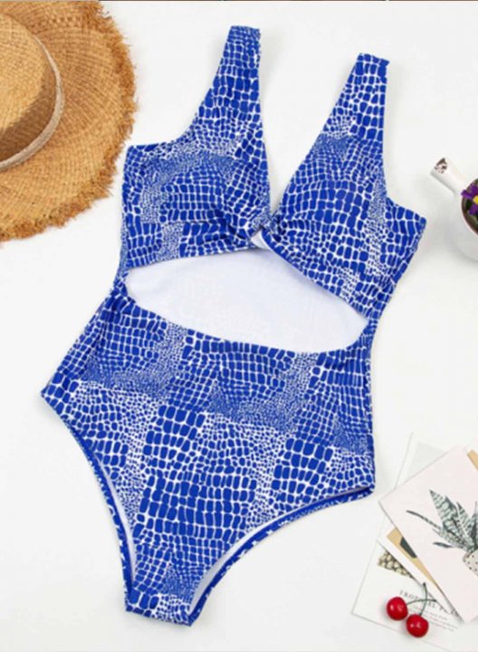 Women's One Piece Swimwear Animal Print V Neck Half Sleeve Twisted Vintage One-Piece Swimsuits One-Piece Bathing Suits