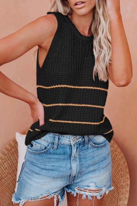 Women's Sweaters Striped Sleeveless Round Neck Sweaters