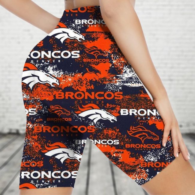 DENVER BRONCOS FOLLOW Sports Stretch Fitness Running Side Pocket Shorts Tight-Fitting High-Waist Yoga Pants