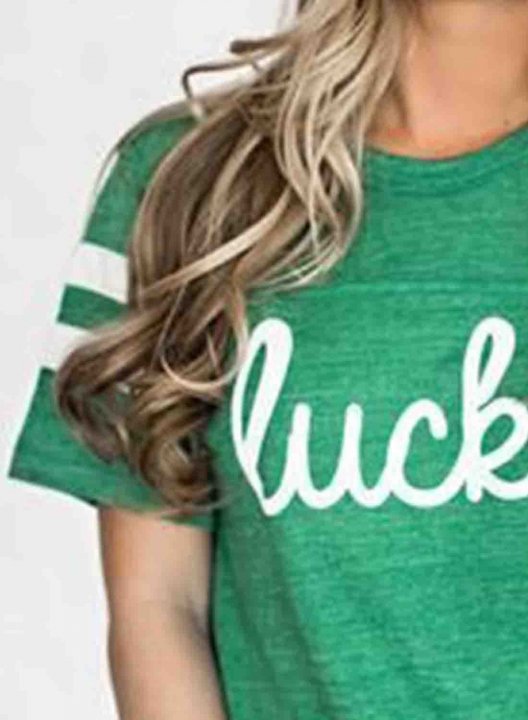 Women's T-shirts Clover Letter Print Short Sleeve Round Neck Daily T-shirt