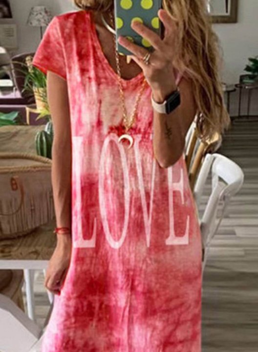 Women's Tie Dye Maxi Dresses Letter Multicolor Tiedye Long Sleeve V Neck Maxi Dress