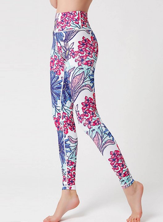 Women's Leggings Slim Floral Fruits & Plants Color Block Mid Waist Full Length Daily Sporty Pants