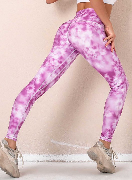 Women's Leggings Slim Color Block Tiedye Mid Waist Casual Full Length Track Pants