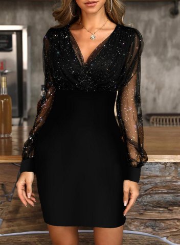 Women's Mini Dresses Holiday Long Sleeve Bodycon Lace V Neck Party Prom Date Festival Sequin Mini Dress