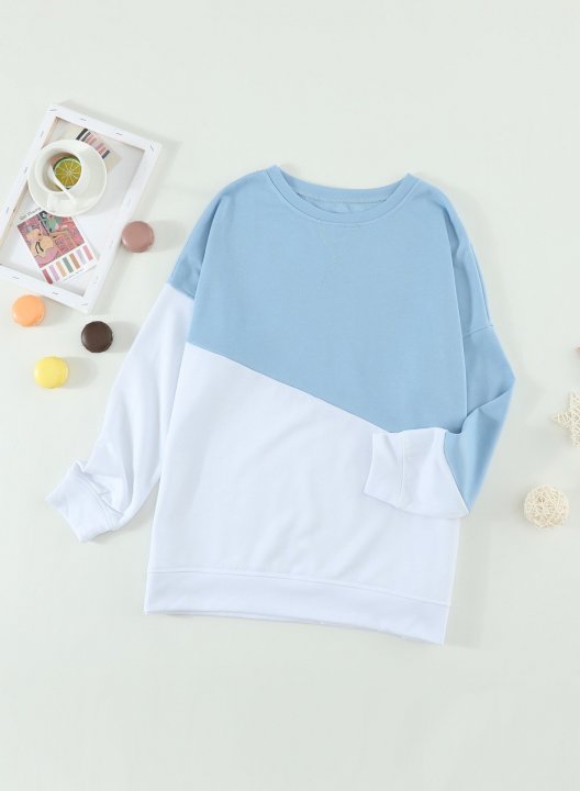 Color Block Long Sleeve Round Neck Casual Sweatshirt