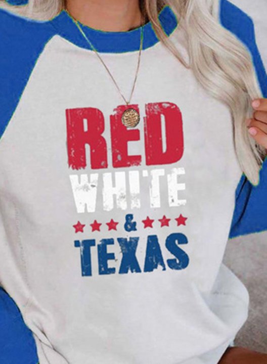 Women's Sweatshirts Red White & Texas Print Texas independence day Round Neck Casual Sweatshirt