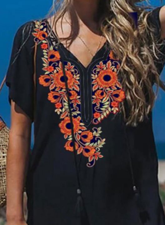 Women's Mini Dresses Tribal Embroidery Beach Dress