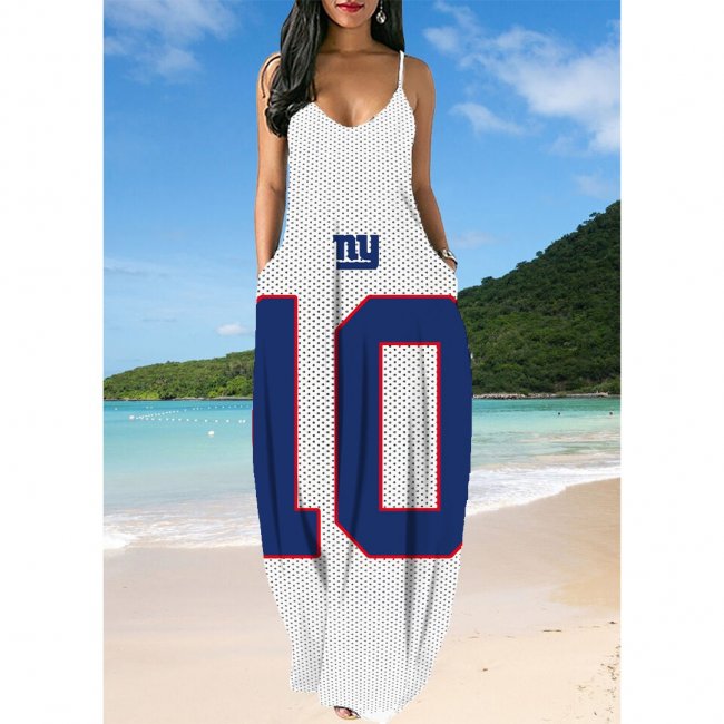 Small V-neck New York Giants Team Print Sleeveless Sling Long Loose Dress