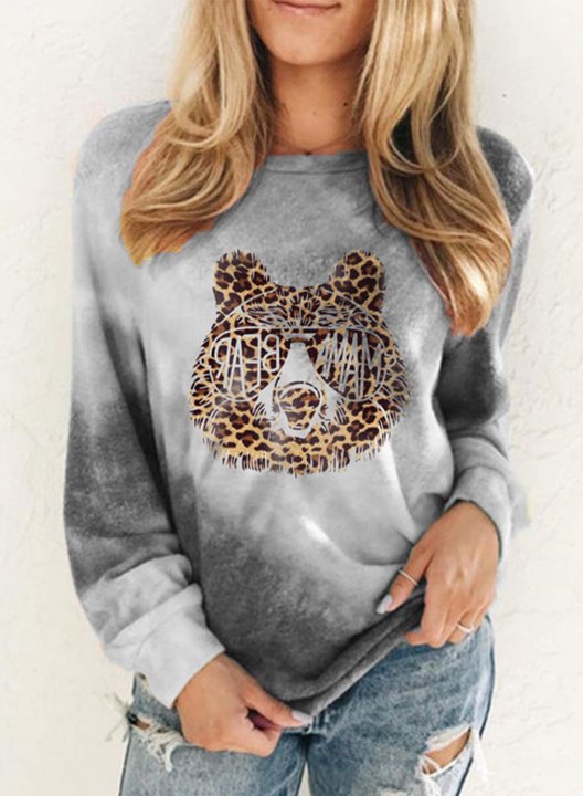 Women's Mama Bear Sweatshirt Casual Animal Print Color Block Round Neck Long Sleeve Daily Pullovers