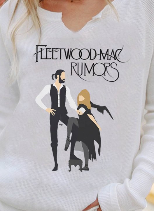 Women's Fleetwood MAC Fans T-shirts Letter Portrait Print Long Sleeve V Neck Daily T-shirt