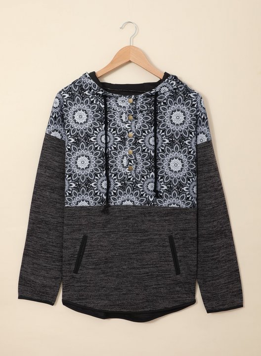 Geometric Long Sleeve Hooded Sweatshirt