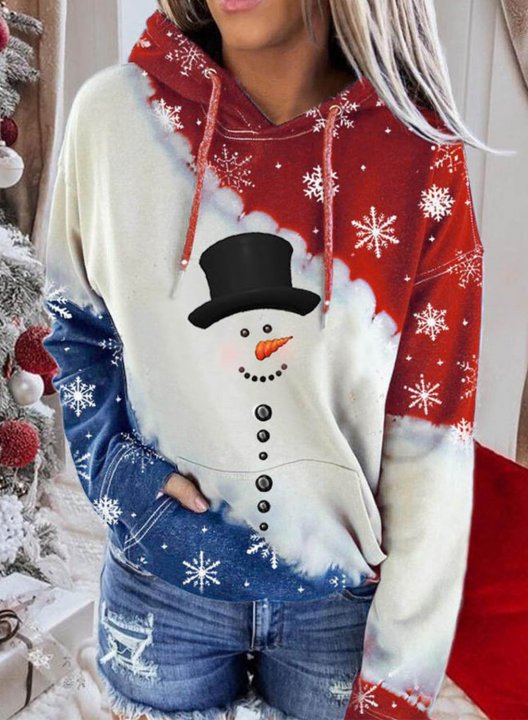 Women's Christmas Hoodie Christmas Snowman Drawstring Hoodie