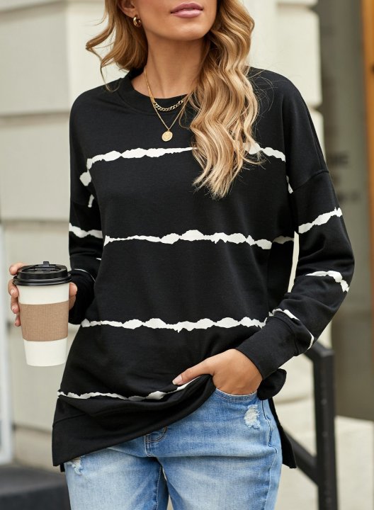 Striped Abstract Long Sleeve Casual Sweatshirt