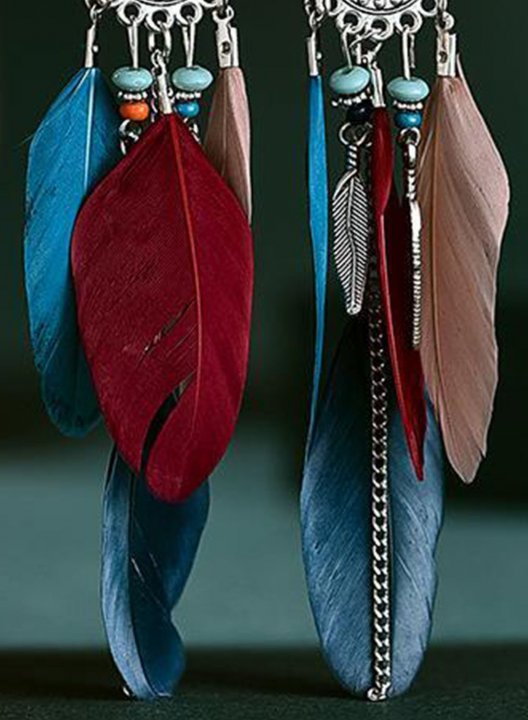 Women's Earrings Color Block Long Tassel Feather Earrings