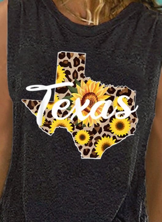 Women's Tank Tops Letter Texas Sunflower Sleeveless Round Neck Daily Tank Top