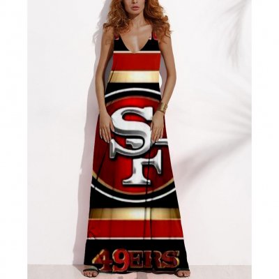 Women's Summer San Francisco 49ers Fan Print V-Neck Sleeveless Loose Long A-line Dress