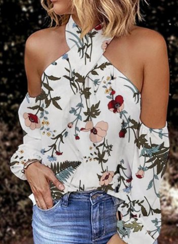 Women's Blouses Floral Cold Shoulder Blouse