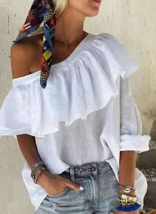 Women's Blouses Solid Ruffle Cold Shoulder One-shoulder Blouse