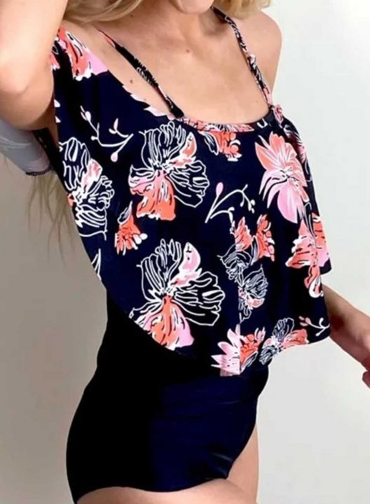 Women's One-Piece Swimsuits One-Piece Bathing Suits Floral Leopard Short Sleeve Spaghetti Casual Swimsuits