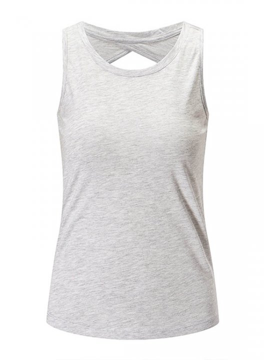 Women's Tank Tops Solid Sleeveless Round Neck Casual Sporty Tank Top