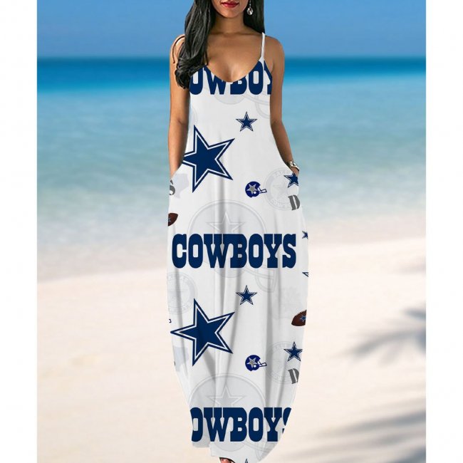 Women's Dallas Cowboys Printed Pockets Halter Dress