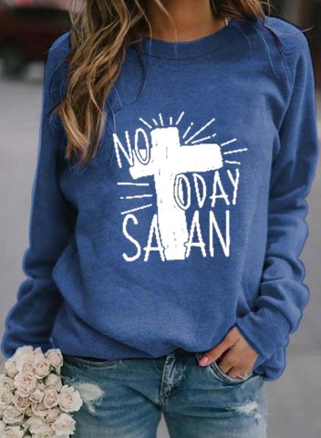Women's Sweatshirts Solid Not Today Satan print Long Sleeve Round Neck Casual Sweatshirt