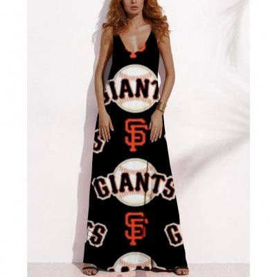 Women's Summer SAN FRANCISCO GIANTS Fan Print V-neck Sleeveless Loose Long A-line Dress