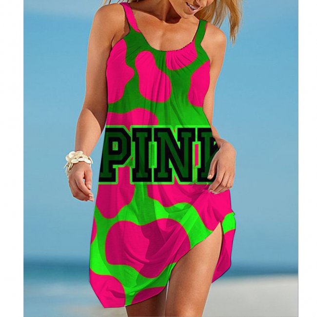 Women's PINK Letter Printed Halter Dress