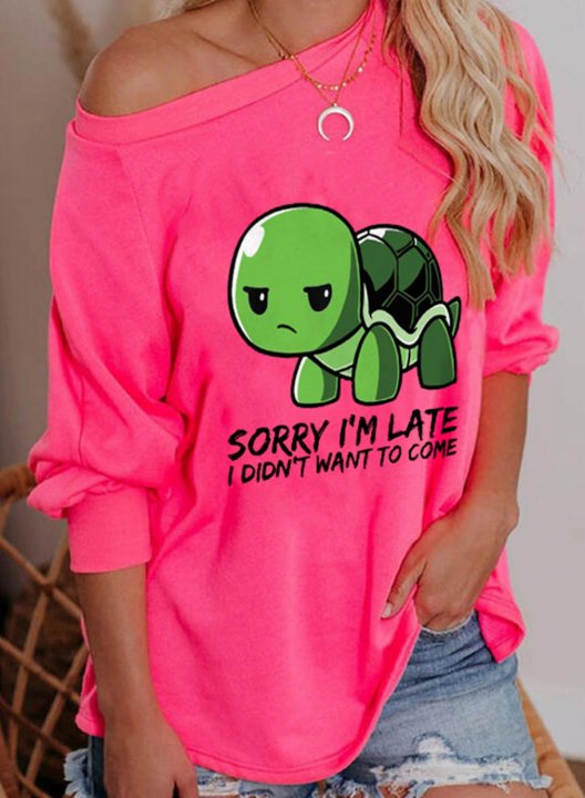 Women's Sorry I'm Late I Didn't Want to Come T-shirt Tortoise Letter Long Sleeve Cold Shoulder Daily Pullover