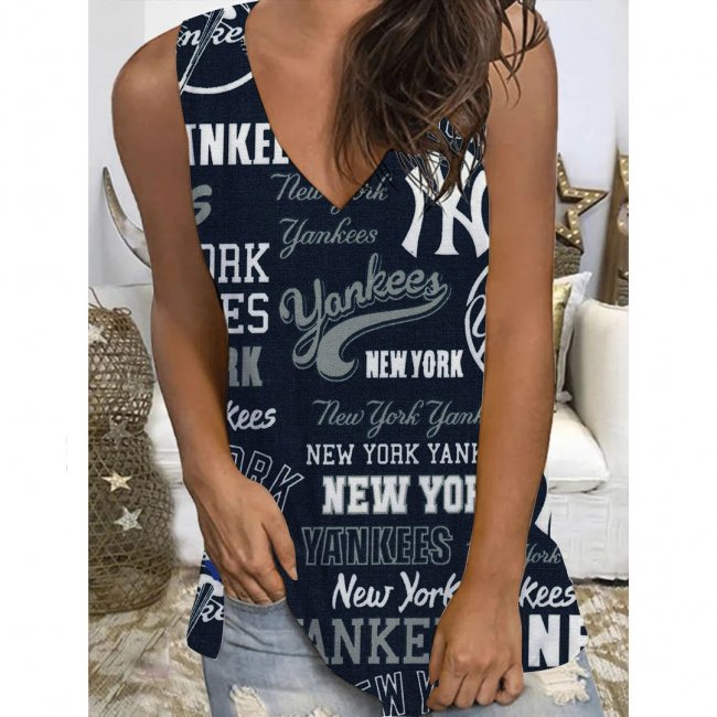 Women's Baseball Print V-neck Sleeveless Vest