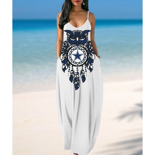 Women's Dallas Cowboys Printed Pockets Halter Dress