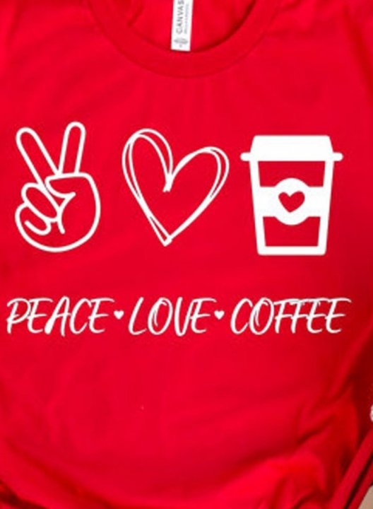 Women's T-shirts Heart-shaped Letter Solid Round Neck Short Sleeve Daily Basic T-shirts