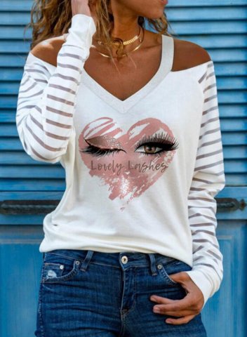 Women's T-shirts Letter Heart-shaped Portrait Long Sleeve V Neck Casual T-shirt