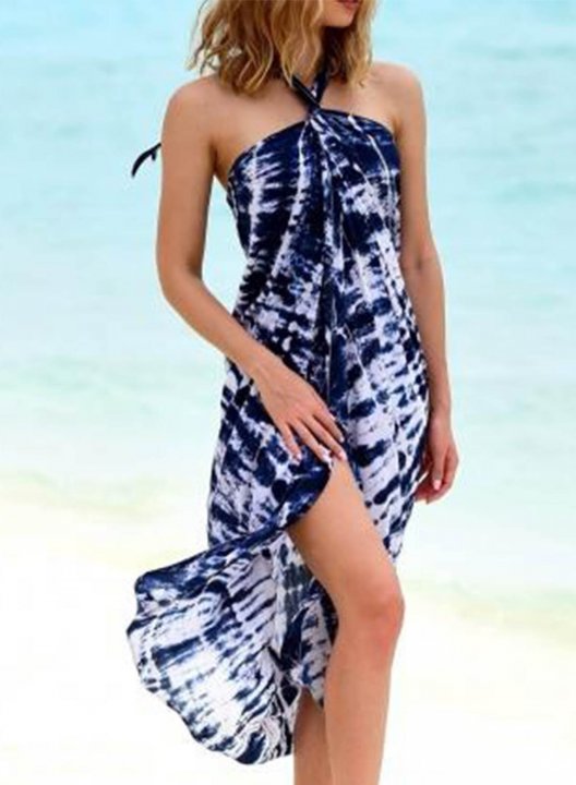 Women's Midi Dresses Color Block Striped Sleeveless Criss Cross Halter Vacation Beach Dress