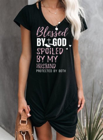 Women's Mini Dresses Blessed By God Spoiled By My Husband Protected By Both Short Sleeve V Neck Shift Daily Casual Mini Dress